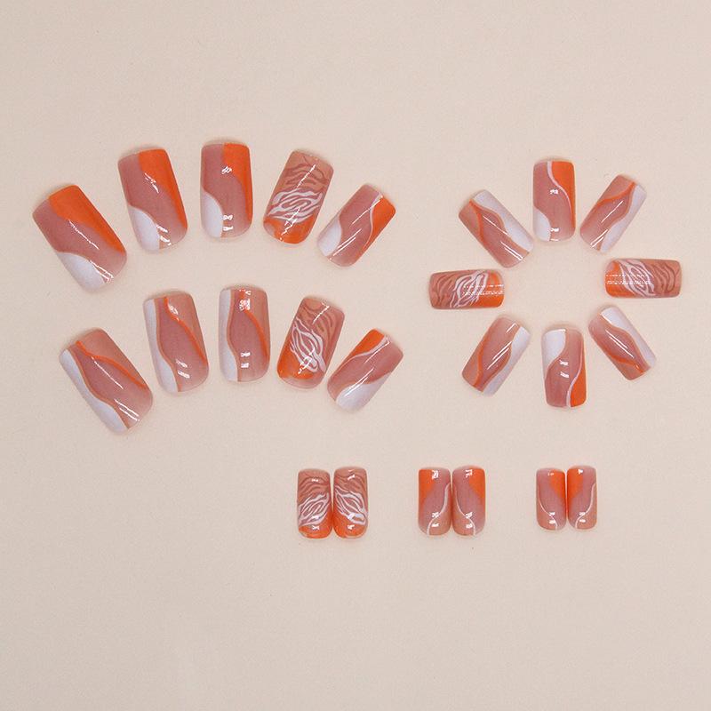 European and American Square Orange Hill Pattern Manicure Irregular Ripple Fake Nail Finished Nail Piece Nails