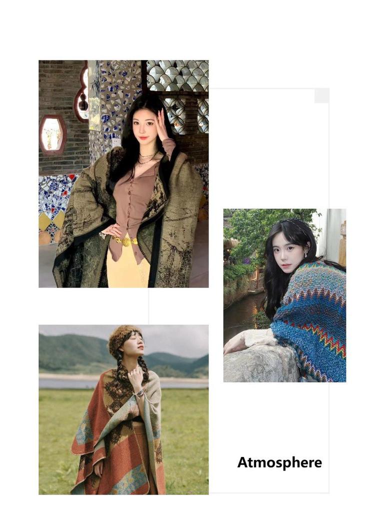 Ethnic Ink Painting Tassel Shawl Cape - Imitation Cashmere, Women's Travel Outfit