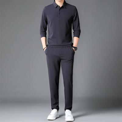 Autumn New Men's Suit Sports Casual Autumn Clothing Middle-aged Solid Color Lapel Long Sleeve Two-piece Men's Suit