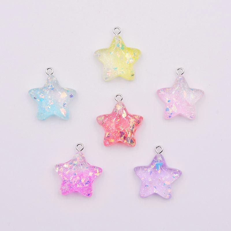 Gradient Resin Star & Sequin Keychain Pendant for DIY Jewelry