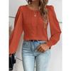 Elegante Dames Ronde Hals Kant Blouse Nieuw Lange Mouw Kantoor Casual Shirt Effen Kleur Tops Lange Mouw Lente Herfst Eenvoudige Zoete Kleding