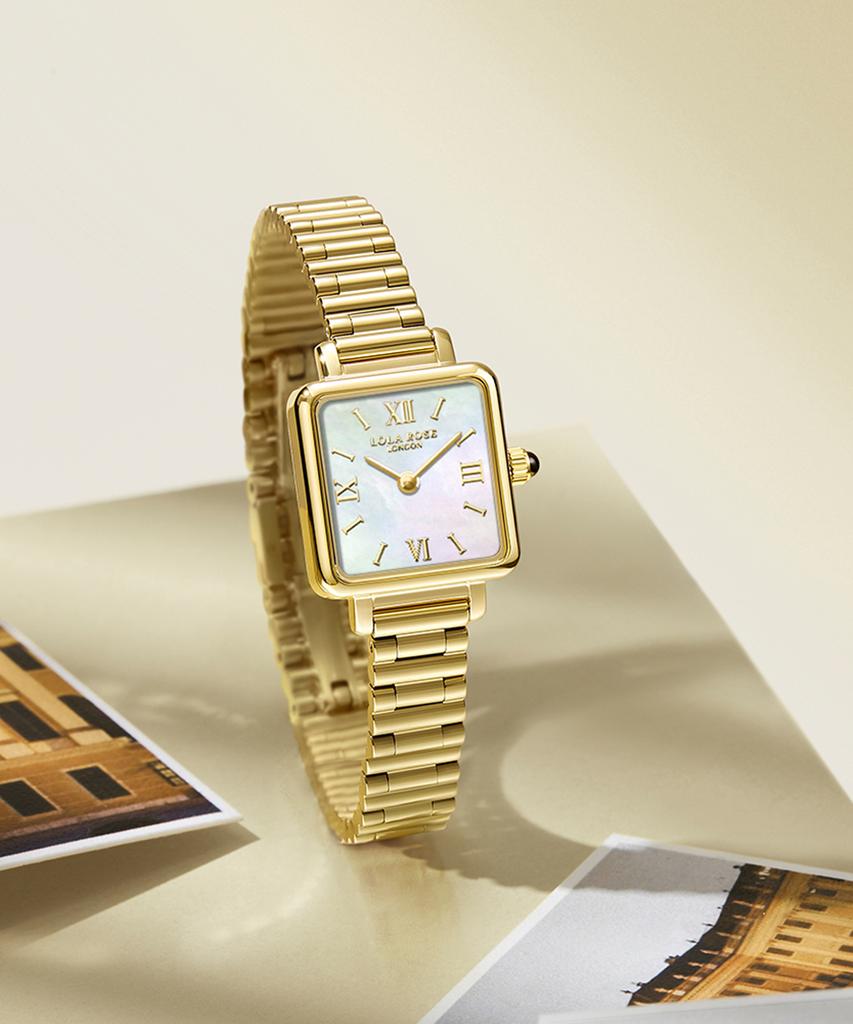 Lollalojeu Cube Golden Mother-Of-Pearl Women'S Metal Watch