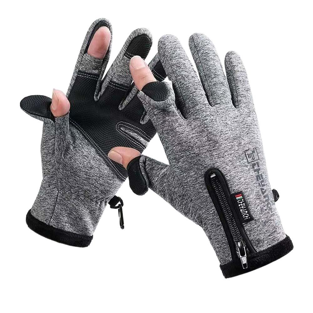 

Anti-slip PU Anti-cold Mittens Soft Plush Thickened Gloves Windproof Finger Mittens Outdoor XL серый