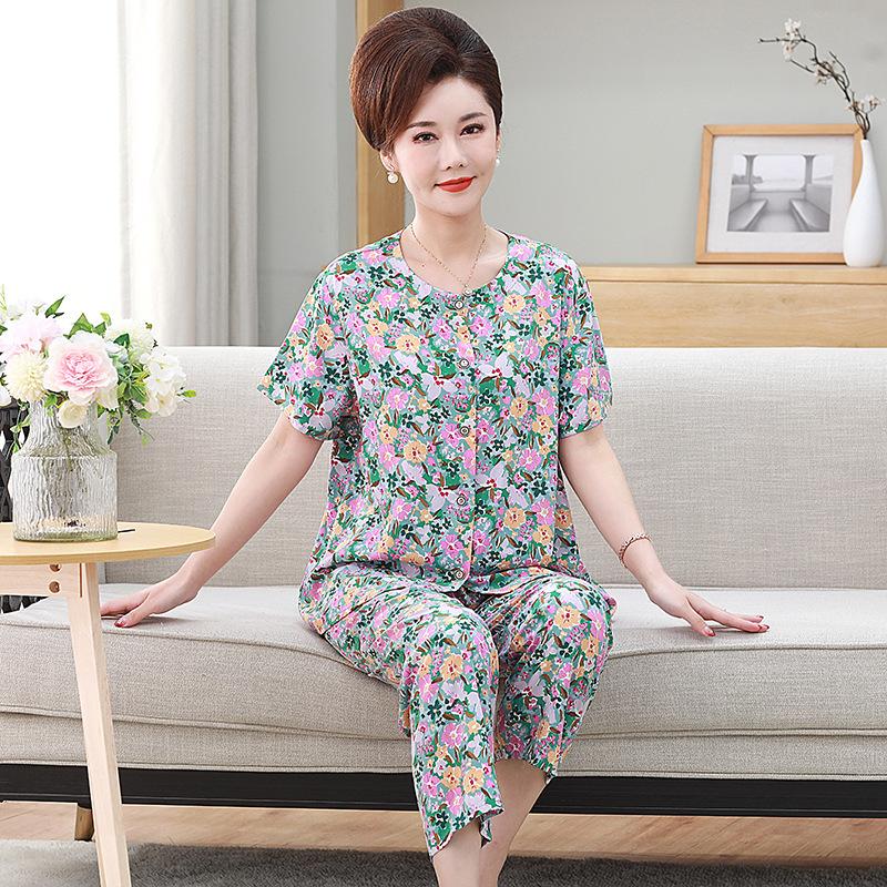 Women's Pajamas Short Sleeve Long Pants Loungewear Button Cardigan Set