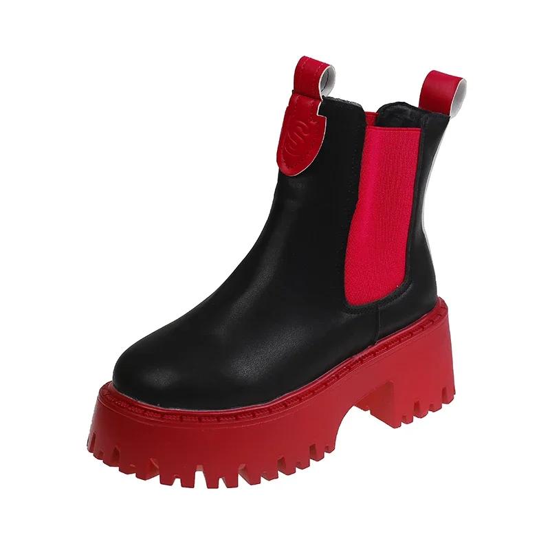 

Модная обувь для женщин 2024 года, высококачественные женские сапоги с круглым носком, однотонные, короткие, на платформе, с толстым каблуком, голые сапоги 40