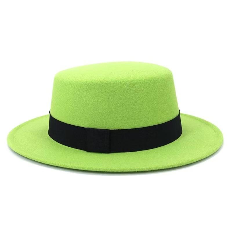 Autumn Winter Korean Version Flat-Top British Style Solid Color Top Hat Gentleman'S Jazz Hat Wide-Brimmed Flat-Brimmed Woolen Hats For Men And Women