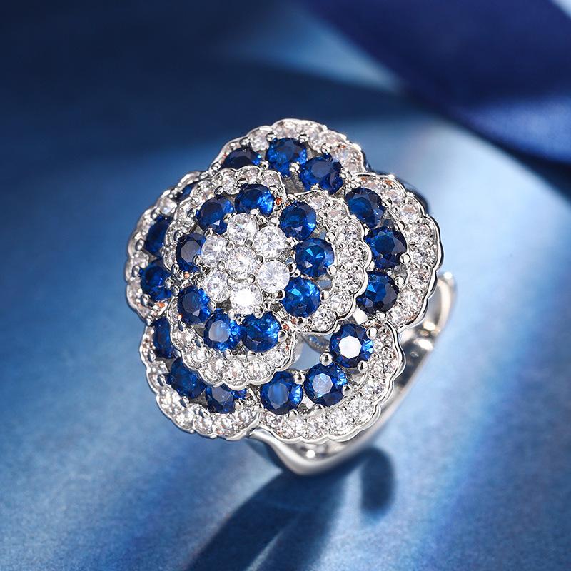 Autumn And Winter Jewelry Copper Bottom Gold-Plated Simulation Blue Spinel Rose Temperament Light Luxury Suit Women