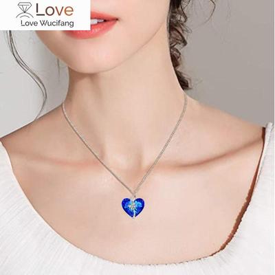Fashion Heart Blue Crystal Butterfly Necklace Wedding Jewelry Zircon Bow Pendant Necklaces For Women Birthday Anniversary Gift