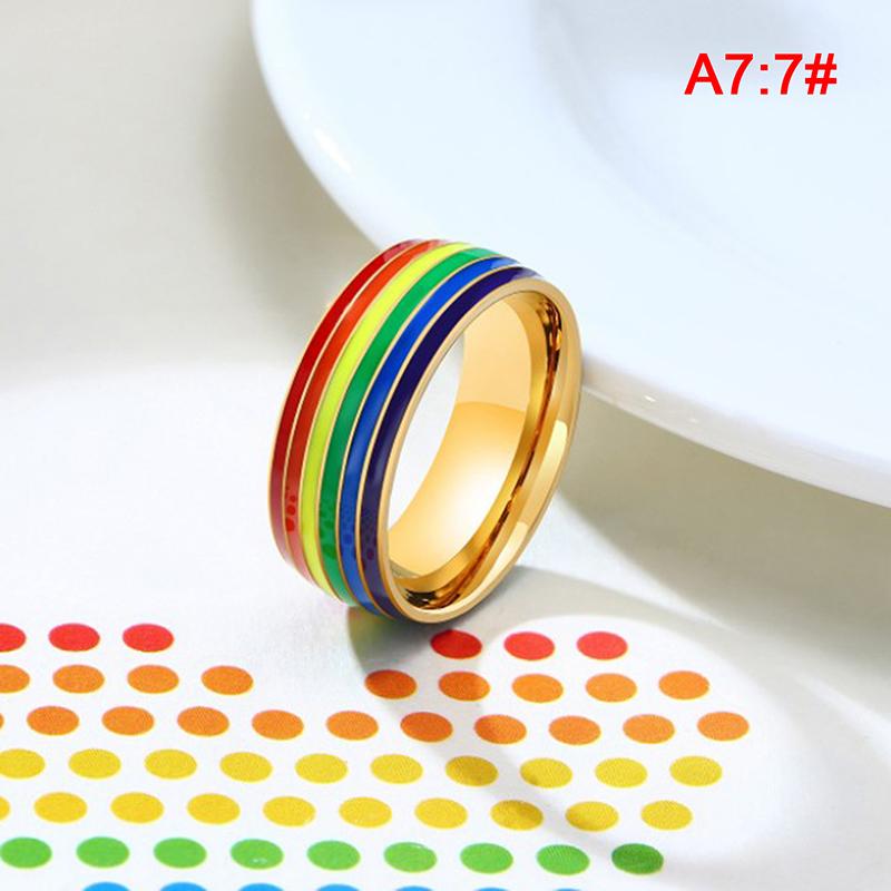 Rustfritt stål Emalje Rainbow Lgbt Ring Lesbisk Gay Ring