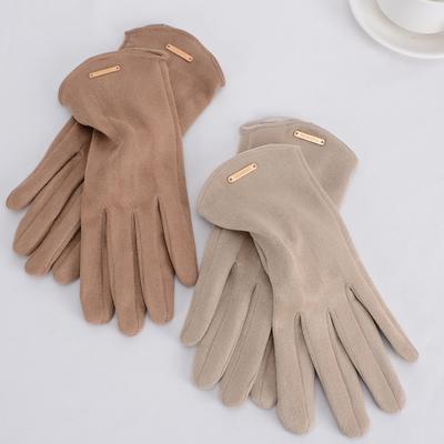 Guantes de cachemira finos para mujer, de otoño e invierno, cálidos, con pantalla táctil, lisos y sencillos, para ciclismo, de tela de gamuza, elegantes y resistentes al viento