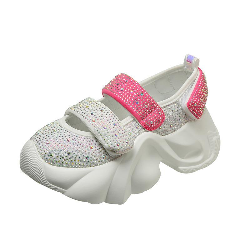 Round head muffin bottom rhinestone casual sandals women's summer new cute fashion Velcro fashion sandals