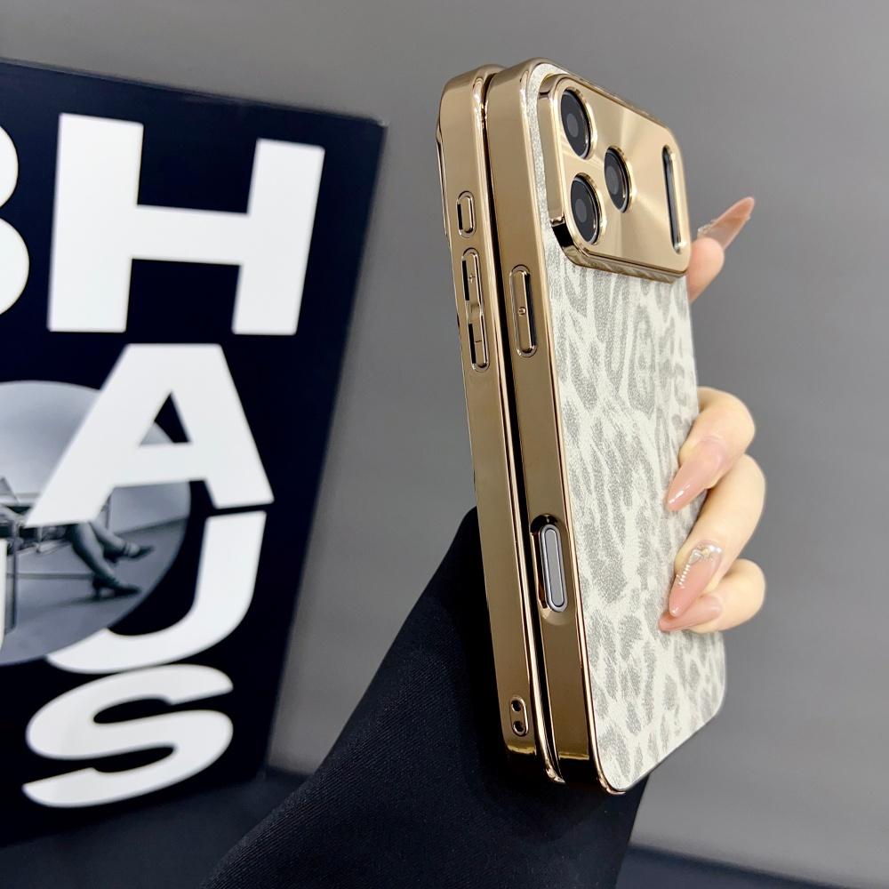 Matte PU Leopard Print Phone Case For iPhone 17 Air 16 15 14 Plus 13 12 11 Pro Max Full Plating Soft Bumper NonSlip Cover