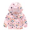 Toddler Kids Cartoon Print Hooded Jacket Boys Girls Lightweight Windproof Zip Up Casual Outerwear Coat