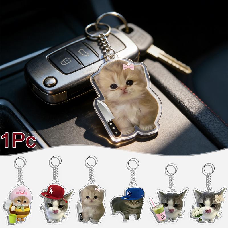 1PC Acrylic Design Keychain Marker Creativity Pendant Fun Party Gift DIY Decoration Cat Keychain Clear