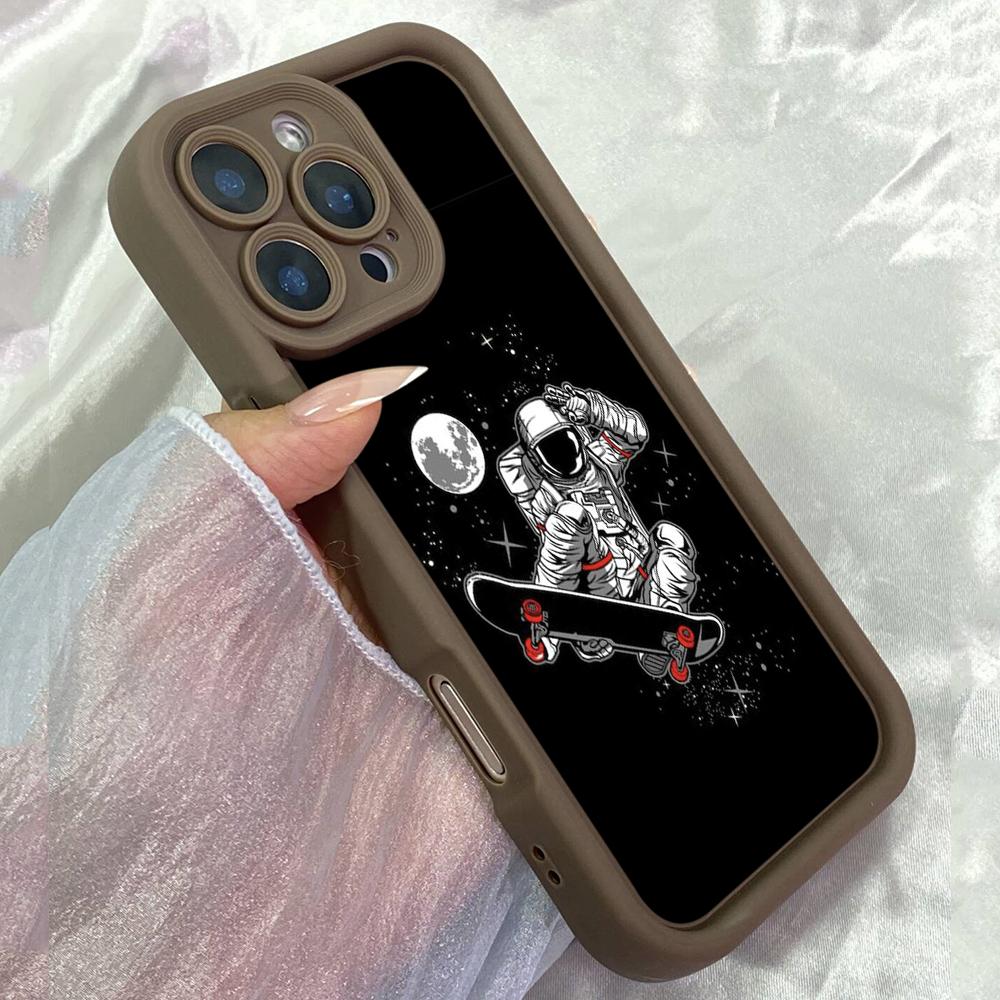 JT45 Astronaut Skateboarding Art Phone for iPhone 17 16 Pro Max Samsung S26 S25 A17 A16 A07 A56 Xiaomi 15T Redmi Note 14 Pro Plus Soft TPU Case Cover