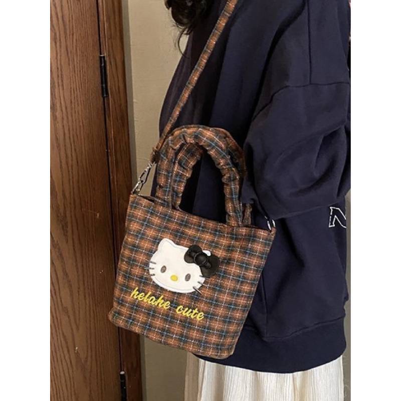 Hello Kitty Canvas Crossbody Bag With Padded Compartments For Casual Outings