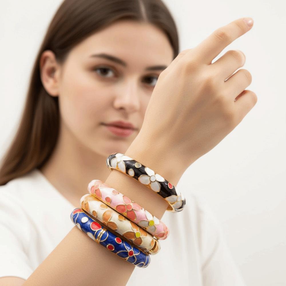 Colorful Enamel Flower Bangle Traditional Glazed Bangle Women's Hand Bracelet  Jewelry Gifts