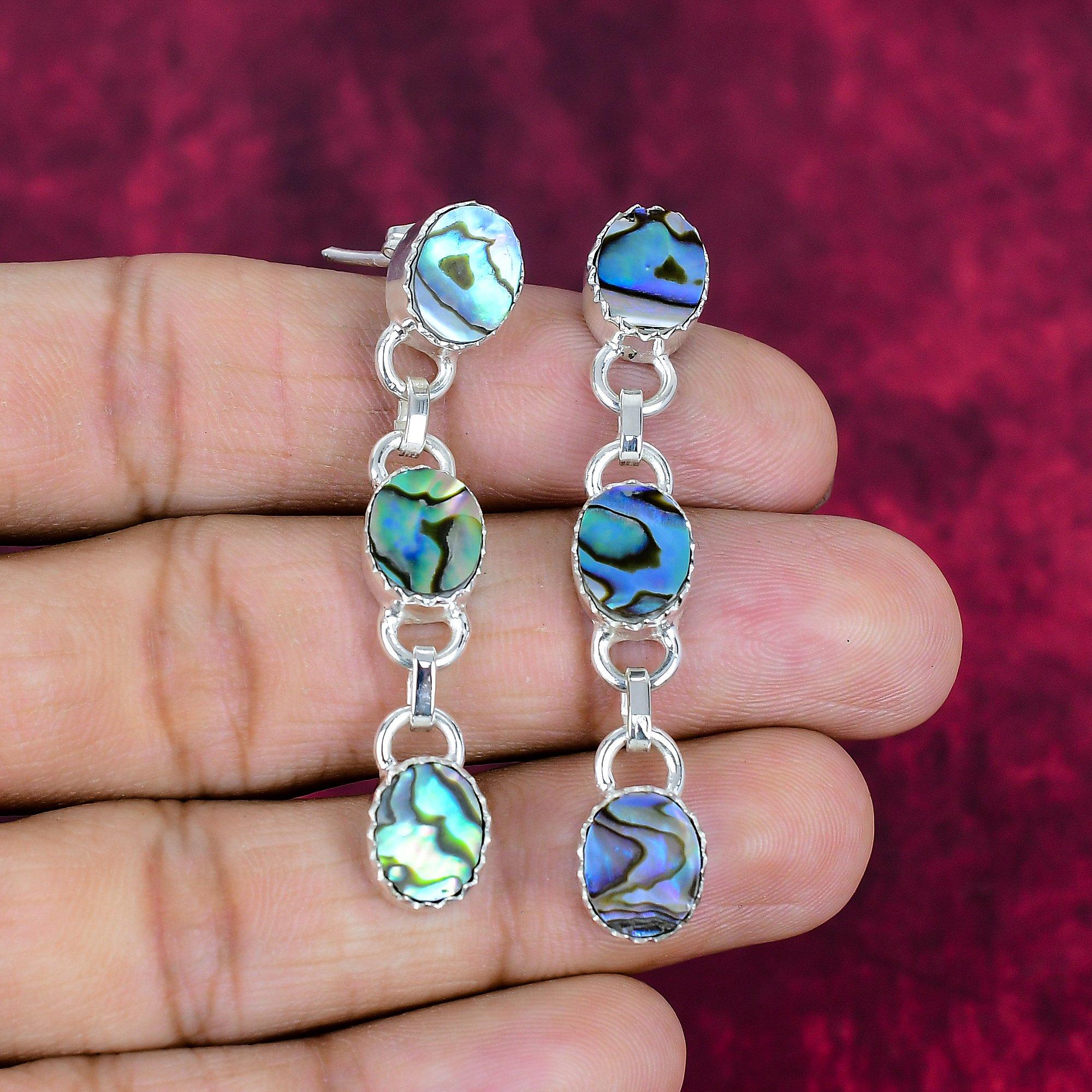 

Серьги из цельного серебра 925 пробы с ракушкой Abalone Shell, серьги с драгоценными камнями ручной работы, подарки для жены, абсолютно новые серьги 2.36 Inches синий