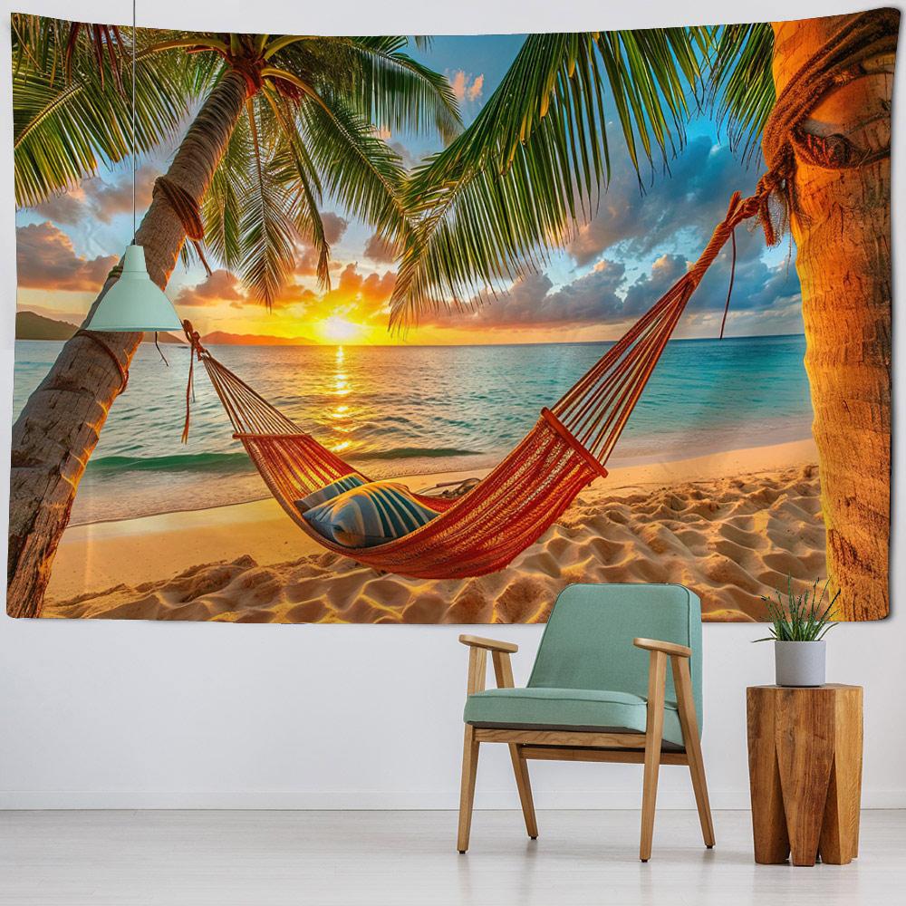 Beautiful Beach Coconut Tree Landscape Tapestry Polyester Fabric tapestry Wall Hanging Bohemian Wave Theme House Decoration