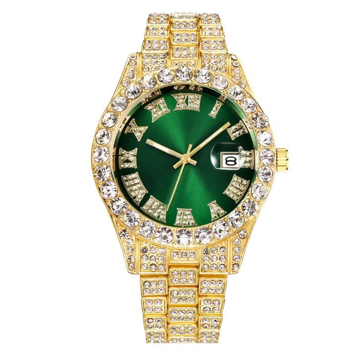 New Full Diamond Men'S Business Steel Belt Watch Quartz Watch For Straight Hair Watches