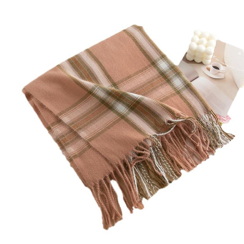 Vintage British Style Cashmere Fringed Scarf Women's Fashion Commuter Cold-proof and Warm Scarf Shawl