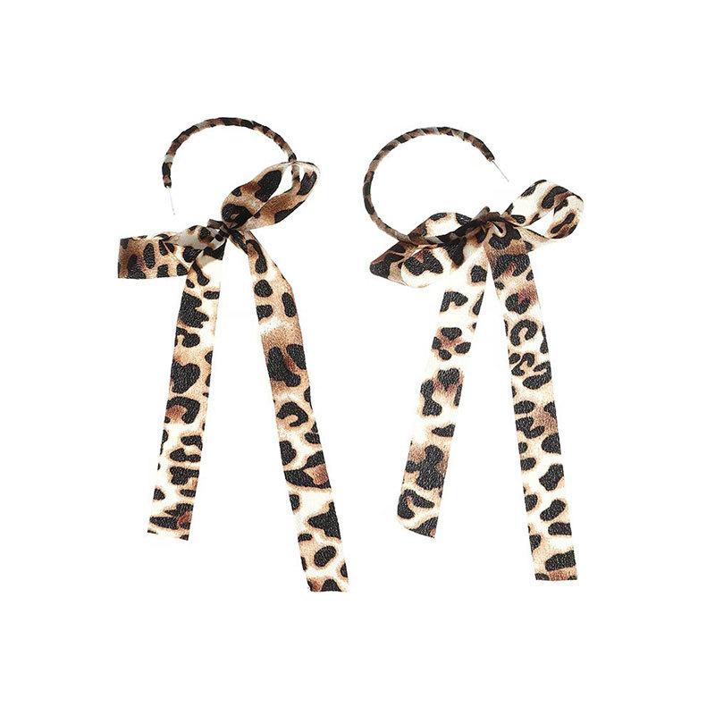 Exaggerated Leopard Print Streamer Earrings Premium Earrings 925 Silver Needle Earrings Sweet Bow Long Earrings