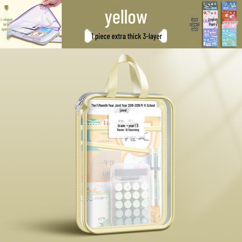 Transparent L-Shaped Mesh Zip Bag for Elementary Students