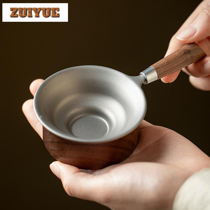 Reintitan Massivholzgriff Tee-Separator Infusor Zen Teesieb Spender Teezubereitung Teefilter Teezubehör Geschenk