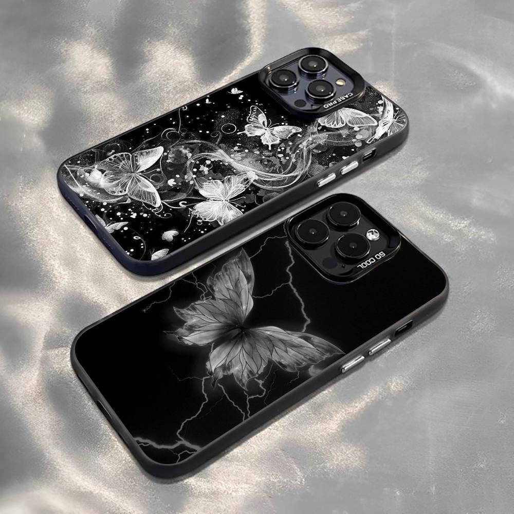 Dark Butterfly Series Phone Case For iPhone 17,16,15,14,13,12,11 Plus,Pro Max,XS,Colorful Silver Black Cover