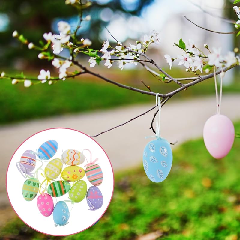 UKCOCO Easter Hanging Eggs, Set of 12, Colorful Egg Decorations, Ornaments for Easter Parties in Courtyards and Gardens