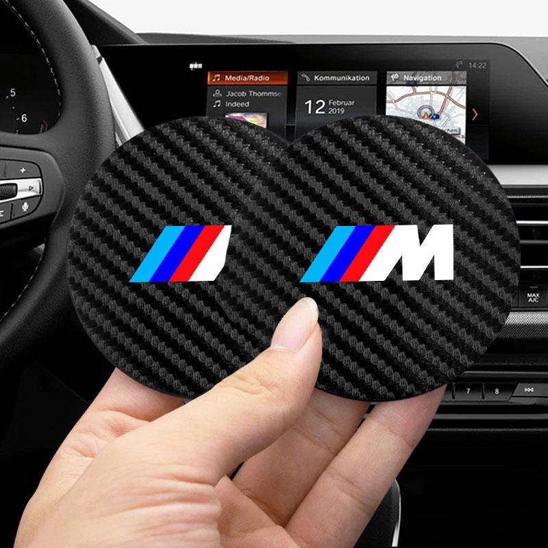 FA82Pcs Car Leather Coaster Mat Anti-slip Water Cup Pad For BMW M Performance E46 E90 E60 F20 X1 F10 F30 X3 E70 E39 E36 E87 X7 E92