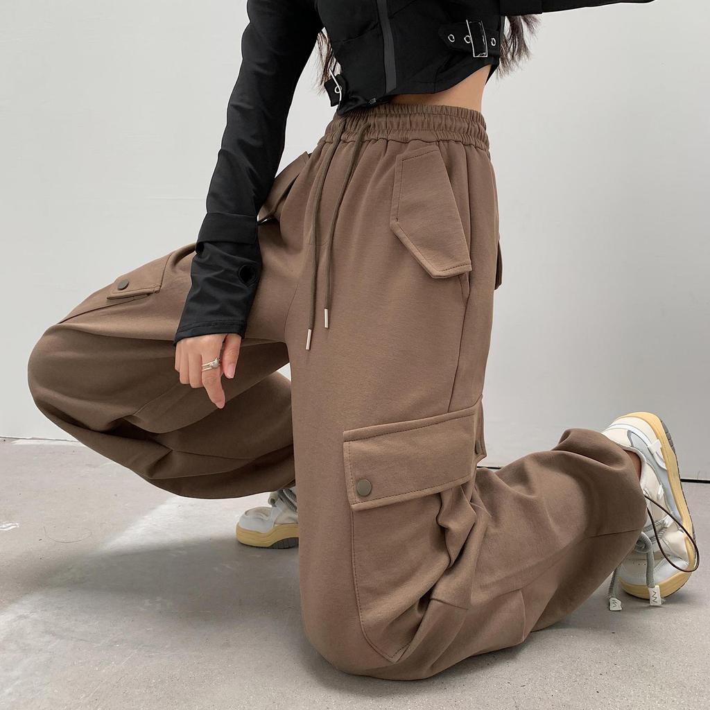 Autumn New American Work Clothes Pants for Women Loose Casual Retro Red Tying Foot Sports Wide-leg Pants