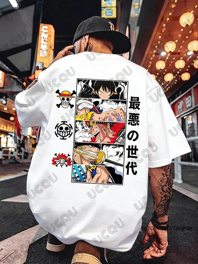 One Piece 2026 Summer Harajuku Anime Printed Casual Top Men And Women Trendy American Style Short Sleeve ParentChild TShirt