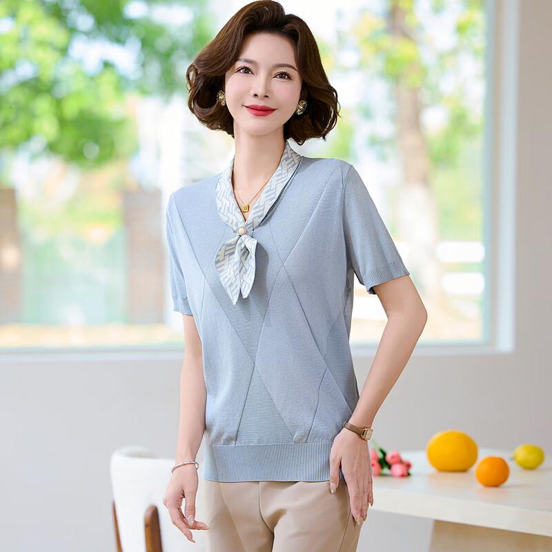 Wo Xue Damenmode Mittleren Alters Eisseide Kurzarm T-Shirt