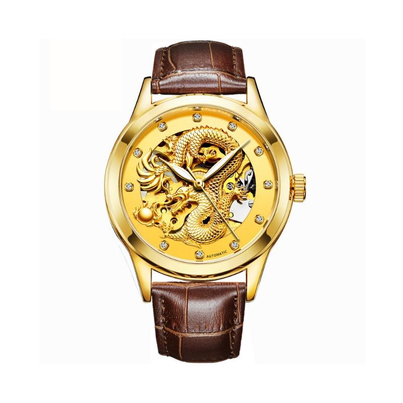

Top Brand Fashion Classic Watch Genuine Leather Multifunctional Waterproof Gold Watch Dragon Watch Automatic Mechanical Hollow Men s Watch