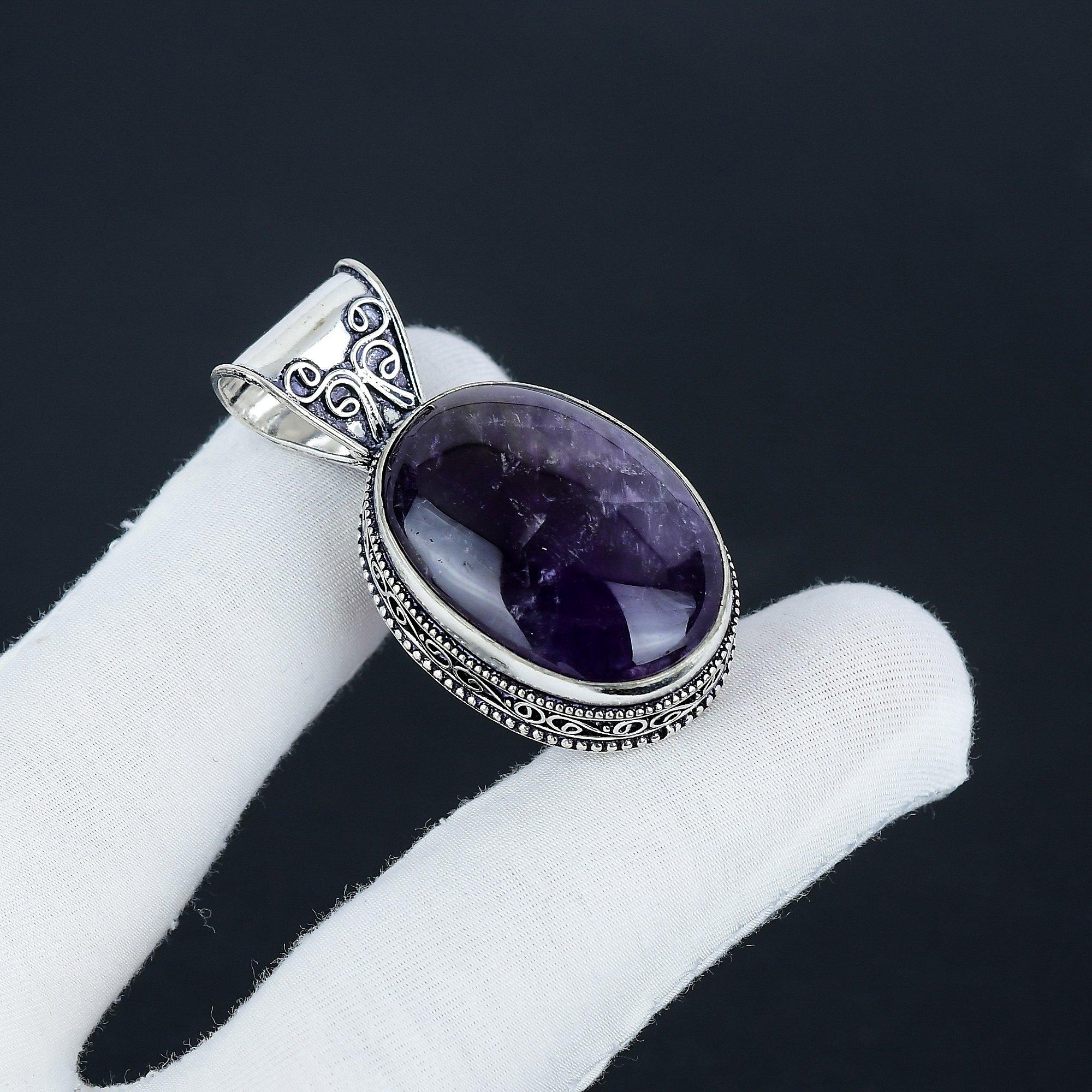 

Серебряный кулон с натуральным аметистом из стерлингового серебра 925 пробы — овальный дизайн ручной работы, повседневное украшение, подарок на помолвку 1.96 фиолетовый