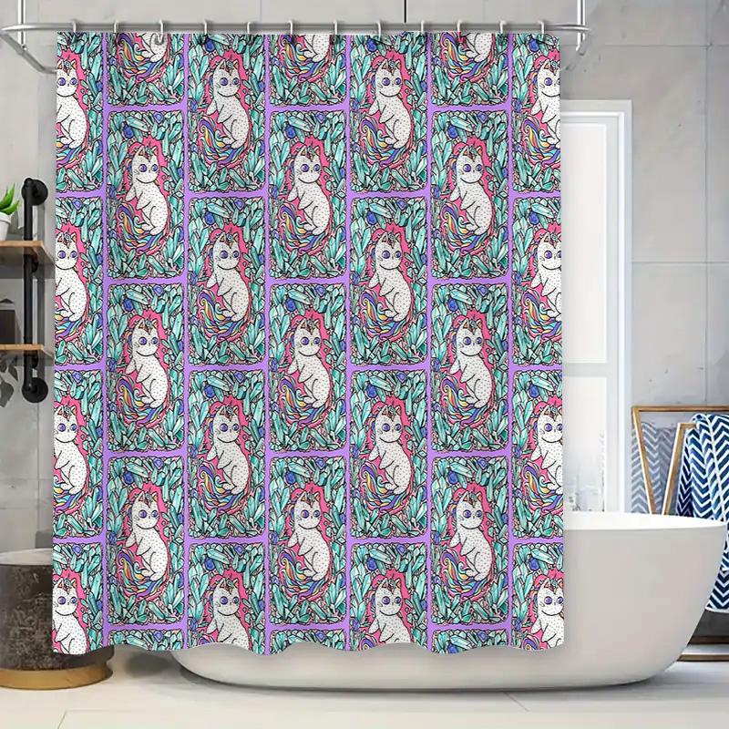 

Cute Cat Shower Curtain Animal Pattern Bathroom Decor Modern Waterproof Fabric Liner Vintage Home Decor Artistic Wall Hanging Ta W60H190(CM)-1 Pcs