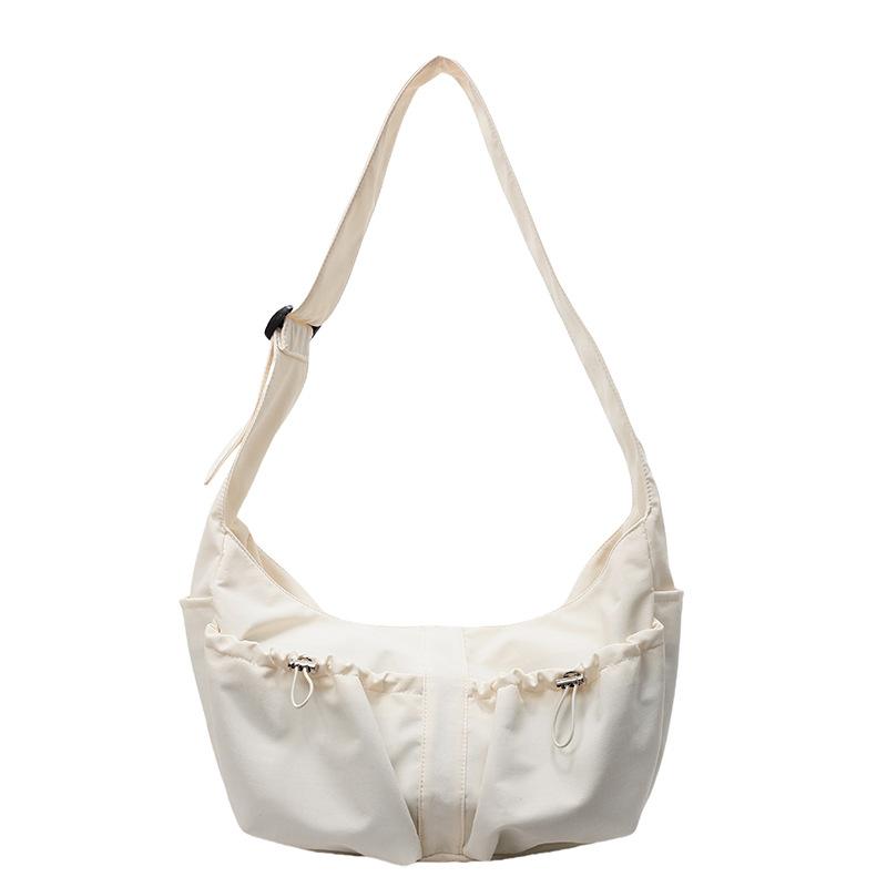 Large capacity nylon cloth bag casual drawstring underarm bag female student class one shoulder oblique span tote bag
