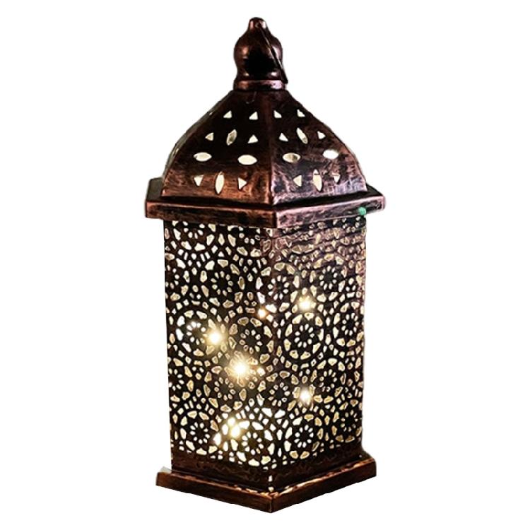 Middle East Arab Metal Vintage Hanging Lamp Hollowed Iron LED Lanterns Battery Operated Home Table Centerpieces Decors