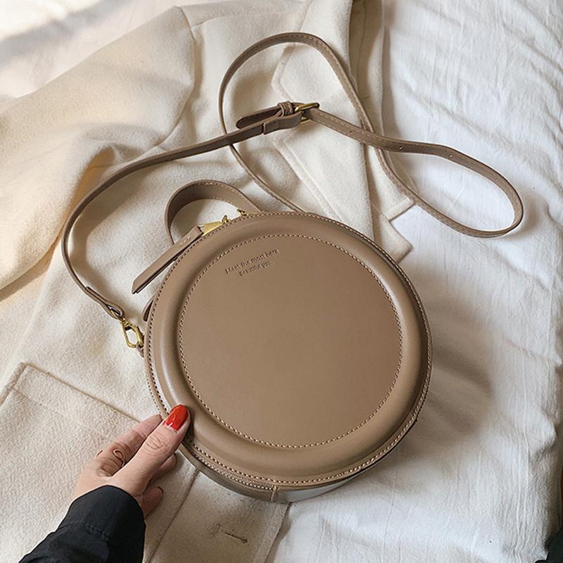 Dámska crossbody taška z PU kože monochromatická okrúhla malá taška dizajnérske tašky dámska taška cez rameno