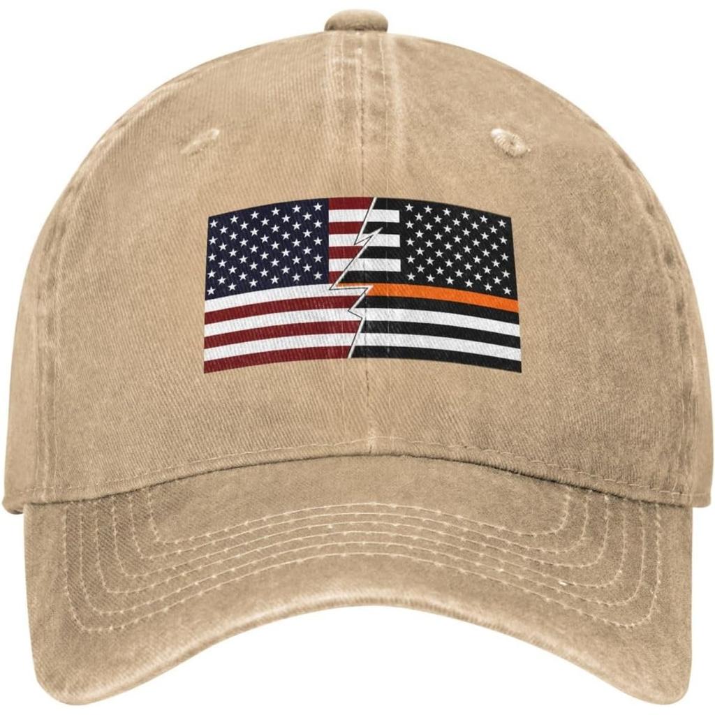 Thin Orange Line Flag Ripped Baseball Cap Vintage Washed Cotton Outdoor Adjustable Unisex Dad Hat