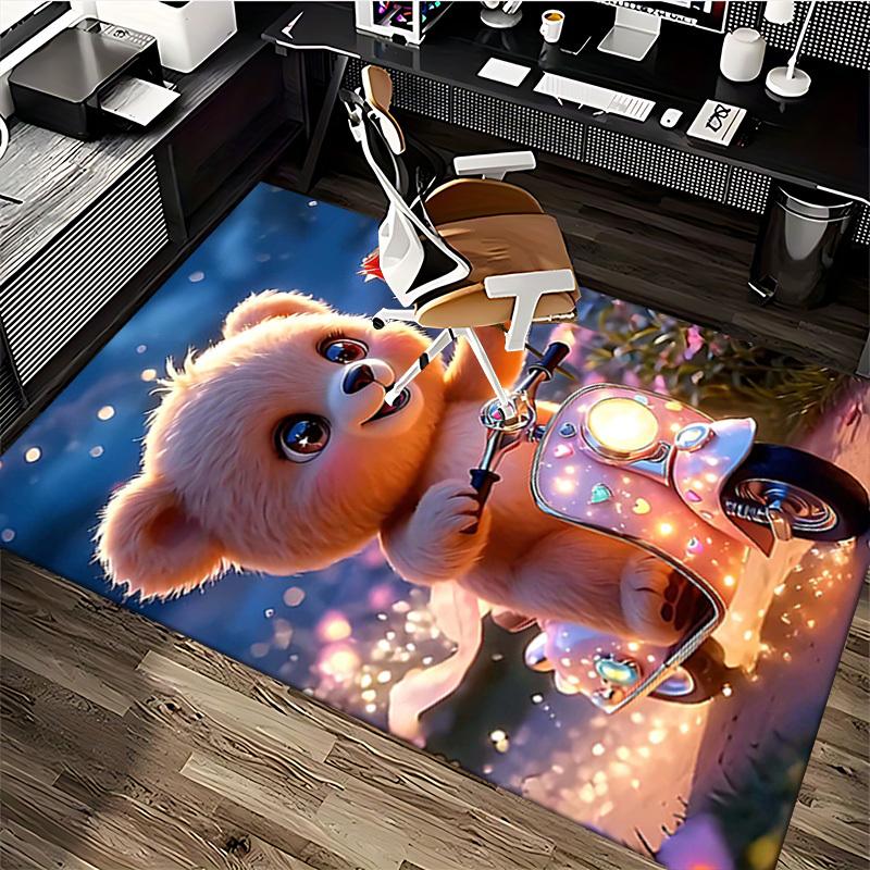 1pc Teddy Bear with Rose Chair Mat - Anime Cartoon Design, Non-Slip Carpet for Office and Home Decor, Suitable for All Seasons.C040