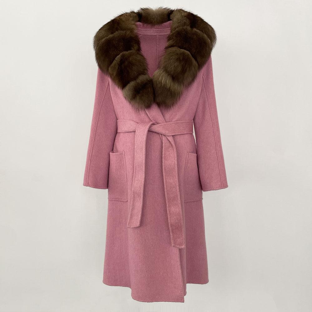 OFTBUY2024 Ekte Ull Kaninpels Kvinner Kåpe Naturskinn Mulberry Silkejakker X-lange Varm Tykk Turn-down Krage Overwear