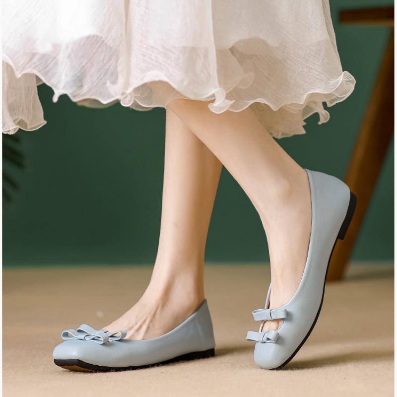 Women Design Bows Hollow Flat Shoes Ladies Casual Shallow Soft Sole Ballerina Flats Summer Simple Buckle Strap Slip On Shoes