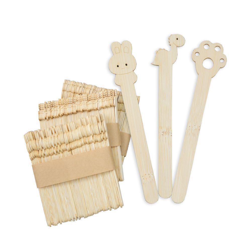 Disposable Bamboo Ice Cream Sticks with Cartoon Animal Design and Ambidextrous Logo Tanghulu Skewer