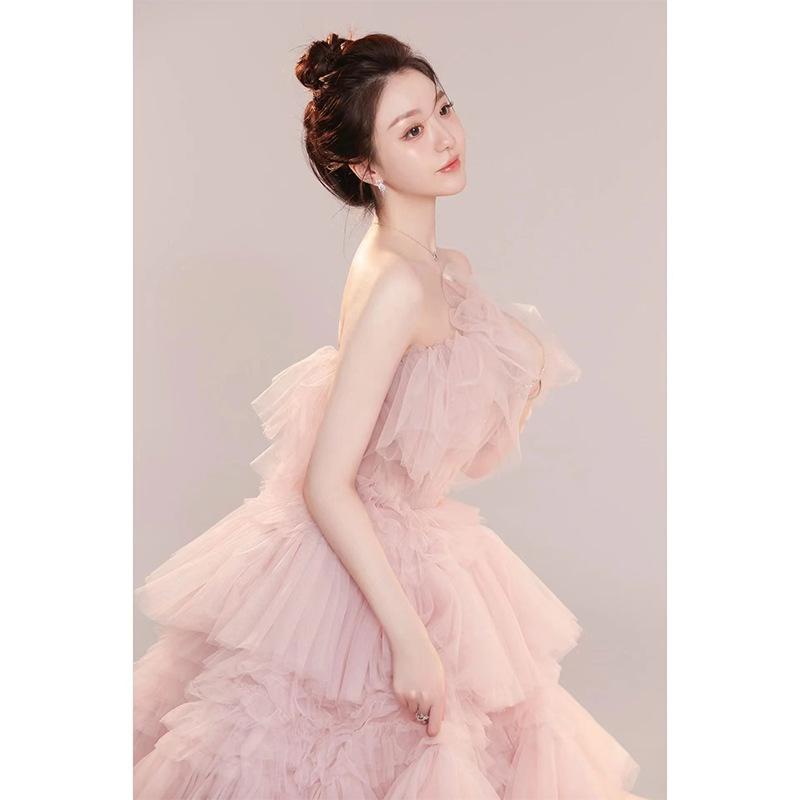Light wedding dress temperament girl wedding dress pink white color dress tube top