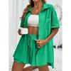 Fashion Shorts Two-piece Solid Color Shirt Suit Women's Casual Loose Short-sleeved Single-breasted