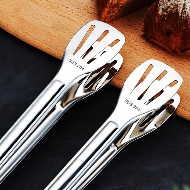 304 Stainless Steel Triple-Line Kitchen Tongs for Bread, Barbecue, and Buffet