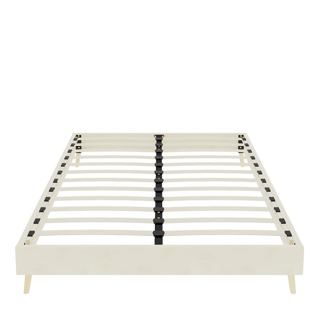 Modern Minimalist Bed Frame, 160x200 cm, Beige, Dutch Velvet Fabric, Bedroom Furniture. Excludes Gas Lift Mechanism, Headboard, and Mattress.