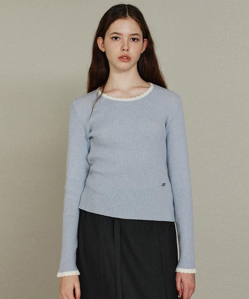 ITOV SEOUL Lambswool Scallop Slim Knit Sb